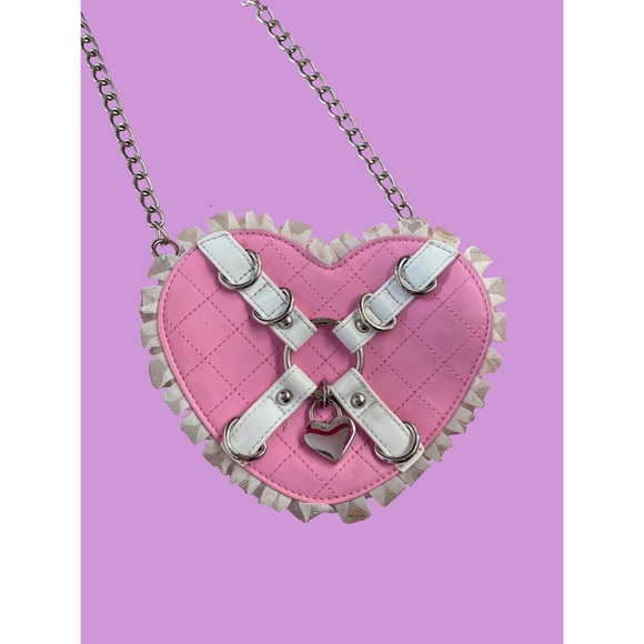 Dolls Kill Handbags - Sugar Thrillz Locked in Love Bondage Heart Purse